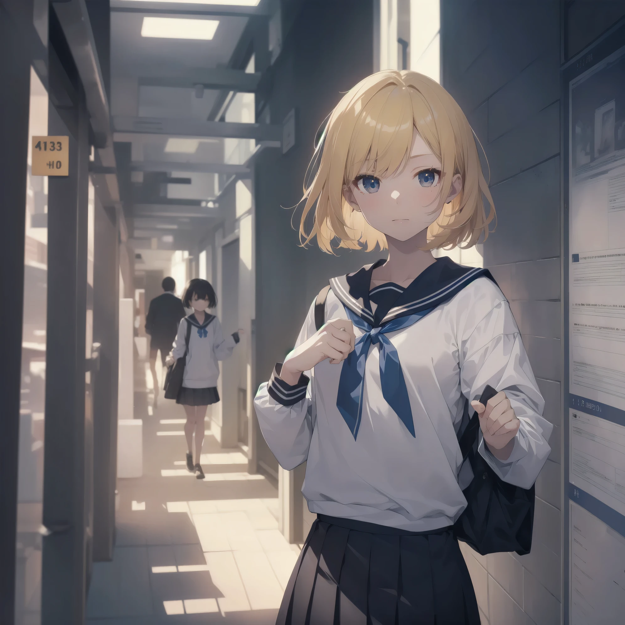 ultra-absurdres-Top quality by artist God, ultra-detailed, high resolution, anime moe artstyle, best anime 8k konachan wallpaper, pixiv contest winner, pool:2810, perfect anatomy,break, 1girl, (Please draw a girl walking sleepily to school alone. )break,(Solo,little female, -yeld:1.Full limbs, complete fingers,a junior hihort hair), short cut, flat chest, , small butt, small black eyes, beautiful detailed eyes, well-proportioned iris and pupils, expressive eyes, highres detailed hair, soft expression, salor school_uniform, sailor collar, serahuku, bow, pleated skirt,(Detailed Lighting), (Detailed background), in the School commute route. break,super detailed skin, Best cinematic lighting powered by famous artist, 8k,beauty illustration,photoshop_(medium),very aesthetic,break,((artist:tsuda_nanafushi )), artist:clamp ,artist:carnelian ,artist:kantoku ,