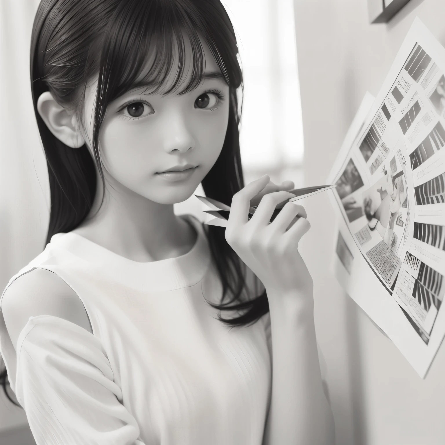 Black and White、monotone、PAPERCUT、
woman