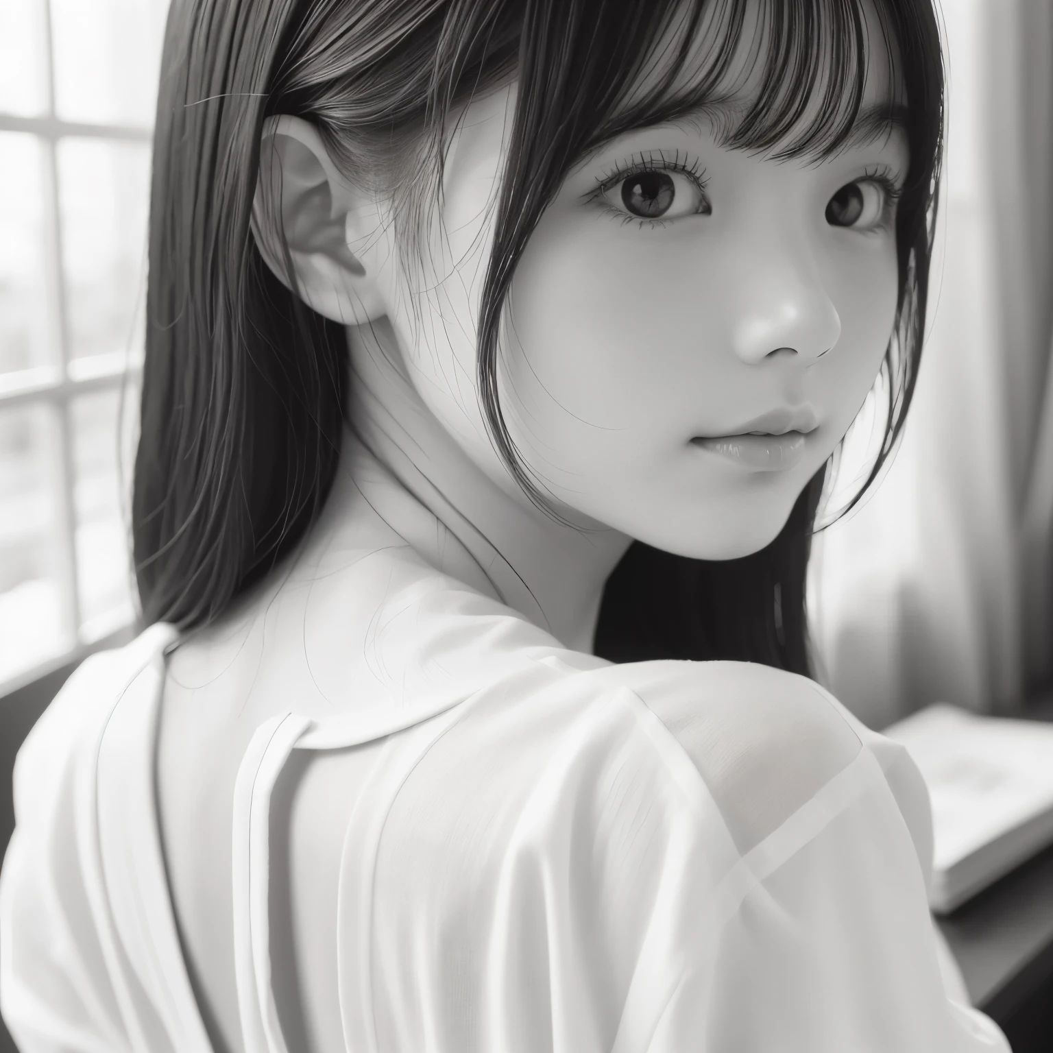 Black and White、monotone、PAPERCUT、
woman