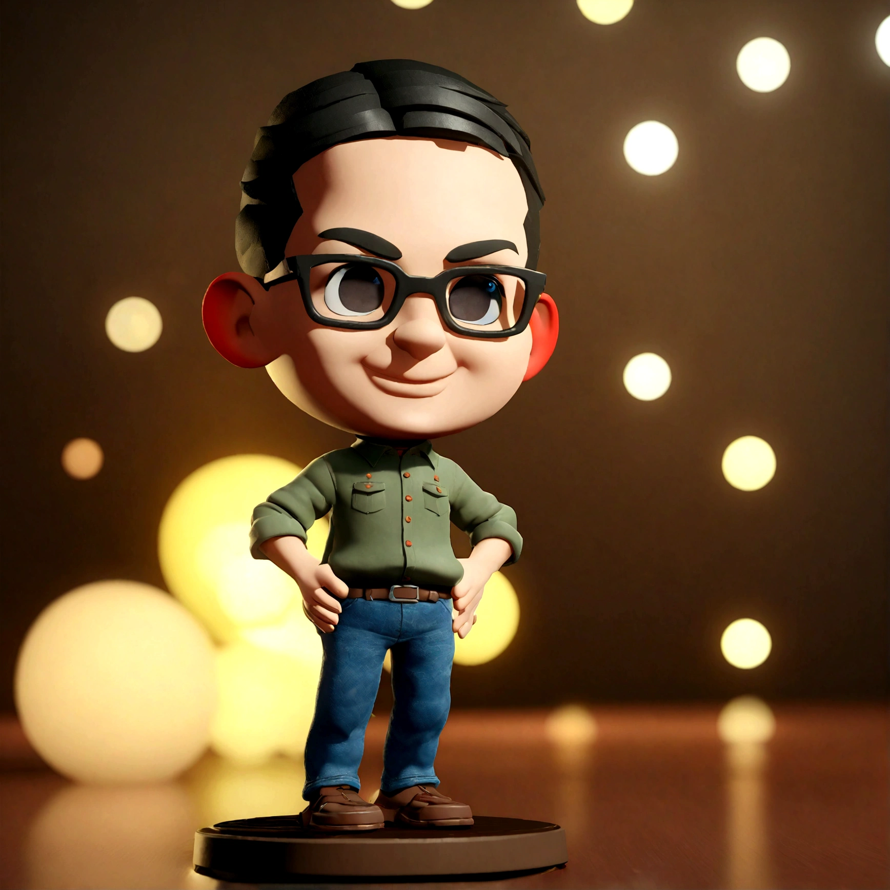 Cartoon character of a man with black glasses and a blue shirt, animation character, Caractere estilizado, animation style rendering, 3D estilizado, Arnold Maya render, 3 d render stylized, toon render keyshot, Personagem 3D, Personagem 3D, 3d rendering stylized, 3 d character render, personagem de desenho animado, Personagem de close up, Pose de personagem, (Estilo Pixar) (master part:1.2) (Bokeh) (best quality) (pele detalhada) (textura detalhada) (8k) (argila) (Cinematic lighting) (sharp focus