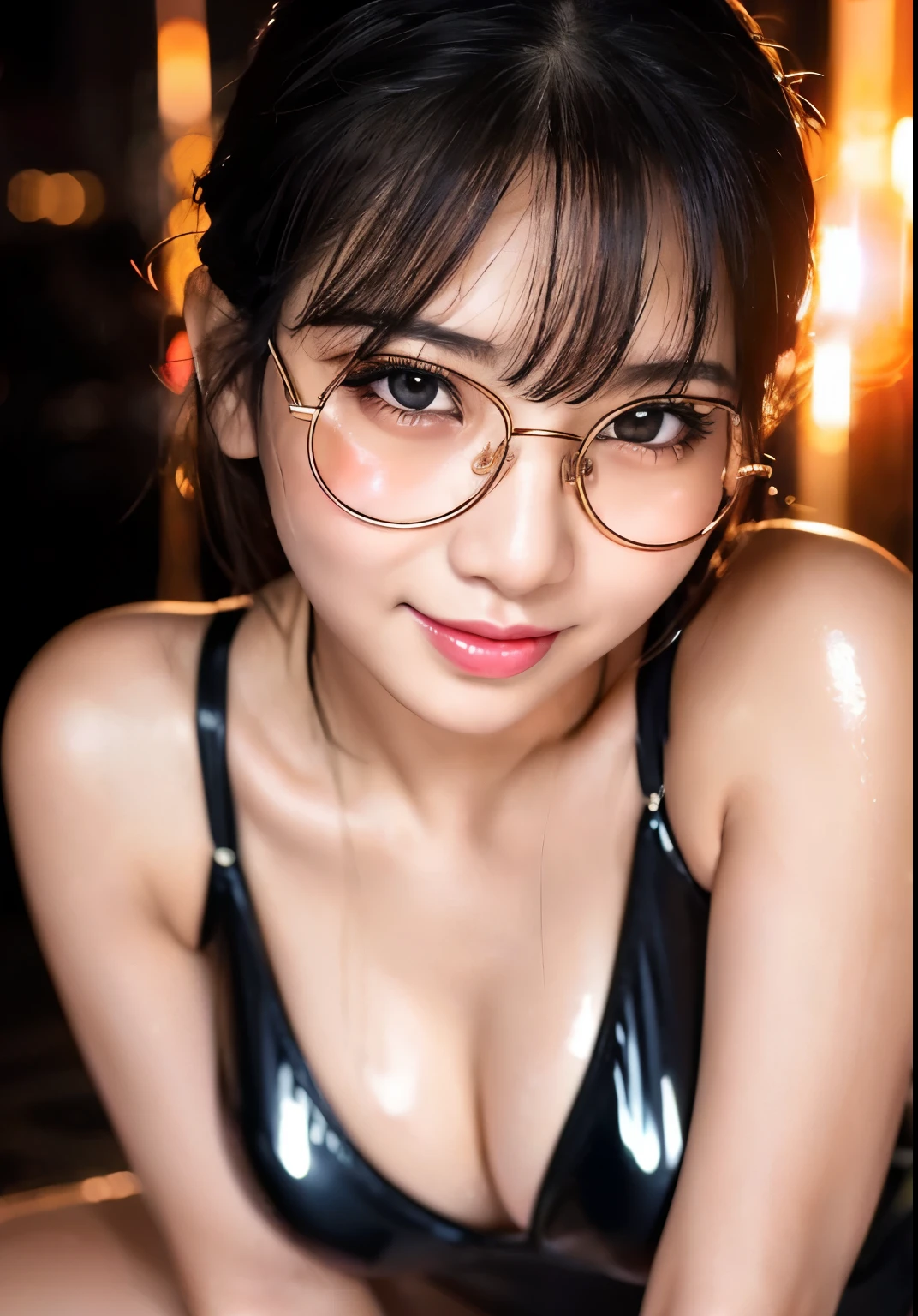 Thai Idol Mature Woman Age 35 plump and glamorous figure, Blonde with bangs ((Glasses)) スーパーシャイニーbright red lips Duck Mouth Ultra-shiny enamel metallic bikini Blushed ((Cyberpunk night city with shining laser beams)) Portraiture Looking into the camera ((dressing)) 蒸し暑くてSweaty光沢のある顔 Sweaty Sweaty, Blushed Frontal eye contact Kissing Face Sitting with legs apart Cute Smile Portraiture masterpiece Big brown eyes Drawn from below (Soaking wet woman) (sunset) Ecstasy Facial Expressions ((Sunburned, Tan Skin)) ((Mature Woman)) Smoky makeup with black mascara Black Swimsuit A shining face with extravagant makeup