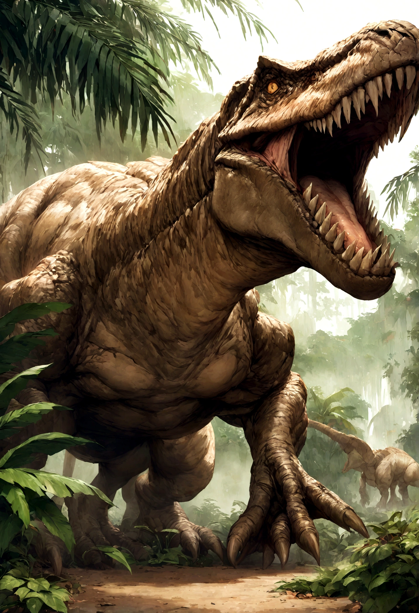Dinosaurs resist waves,jungle,Super Large Reality,Tyrannosaurus