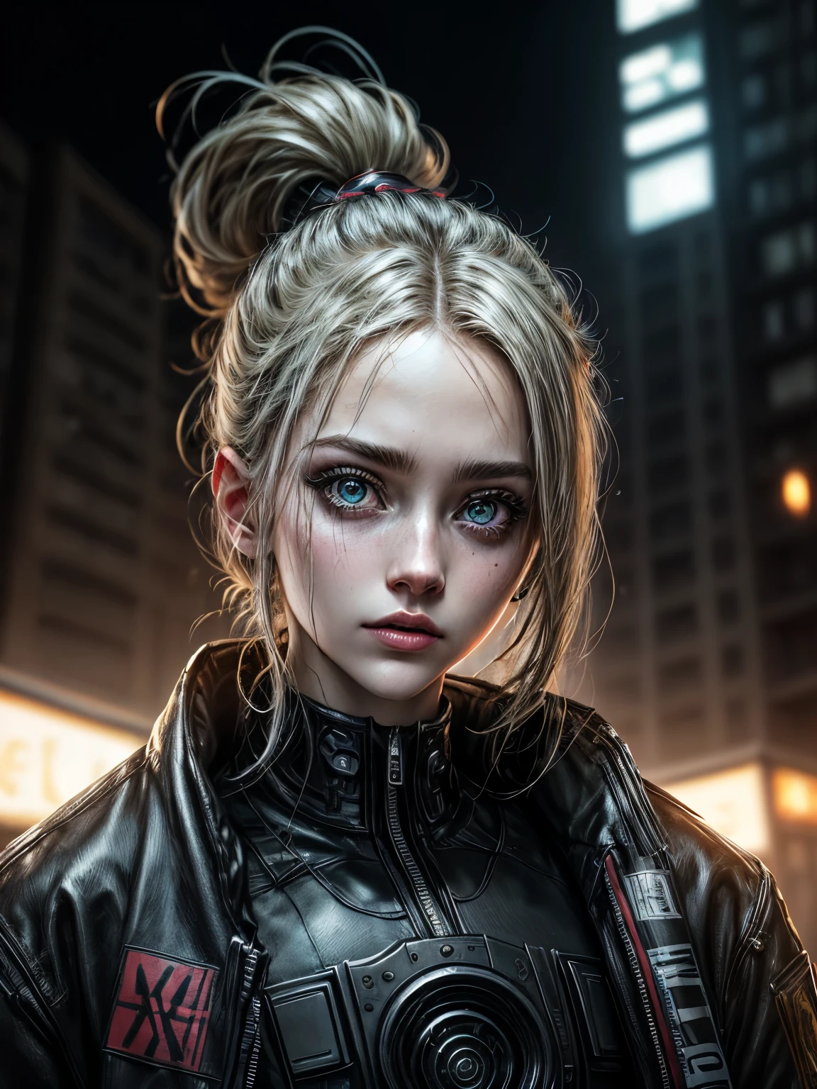 Plano General, Wearing complex cyberpunk urban clothing, beautiful, young people, Detailed portrait, 4k, bright colors, concept art, Dramatic atmosphere, Clear focus, Volumetric Lighting, movie lighting, Studio Quality