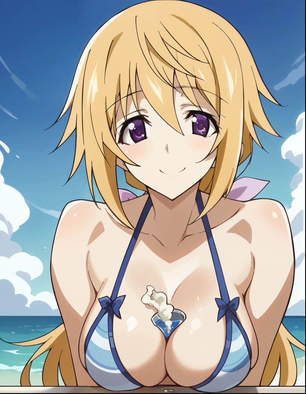 score_9, score_8_superior, score_7_superior, sauce_anime,
Charlotte Denois, Charlotte Dunois, Long Hair, Blonde Hair, ribbon, Purple eyes, ponytail, hair ribbon,
, ribbon, Swimwear、Large Breasts、smile、Seductive Pose