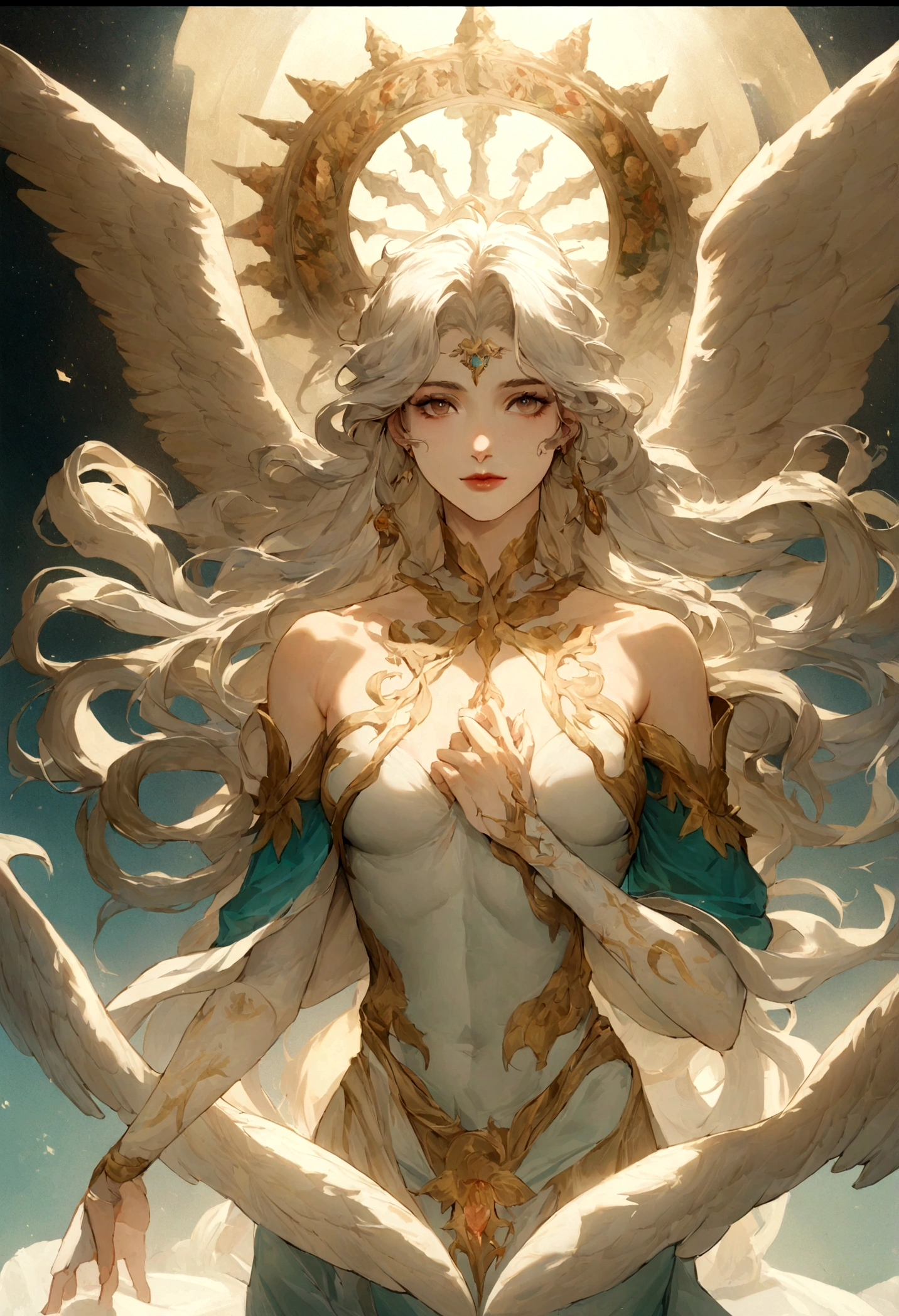 8K high resolution portrait of an 18 year old angelic man, Full Body Lesbian, エロスDivine Beauty, Divine Beauty, very pretty ((Angel Man)) angel man with majestic wings, Long Curly Hair, God of the Sea, God of the Sea, Lucian, Divine Art, Greek God, Luna, God of love and peace, Beautiful God, Myth of the Earth God, Good Eros, A magnificent portrait of God, Frank Kelly Freese, Carol Back Style, ((Beautiful Face)), Ultra high definition, highest quality, 32k Ultra ||, Ultra HD |
