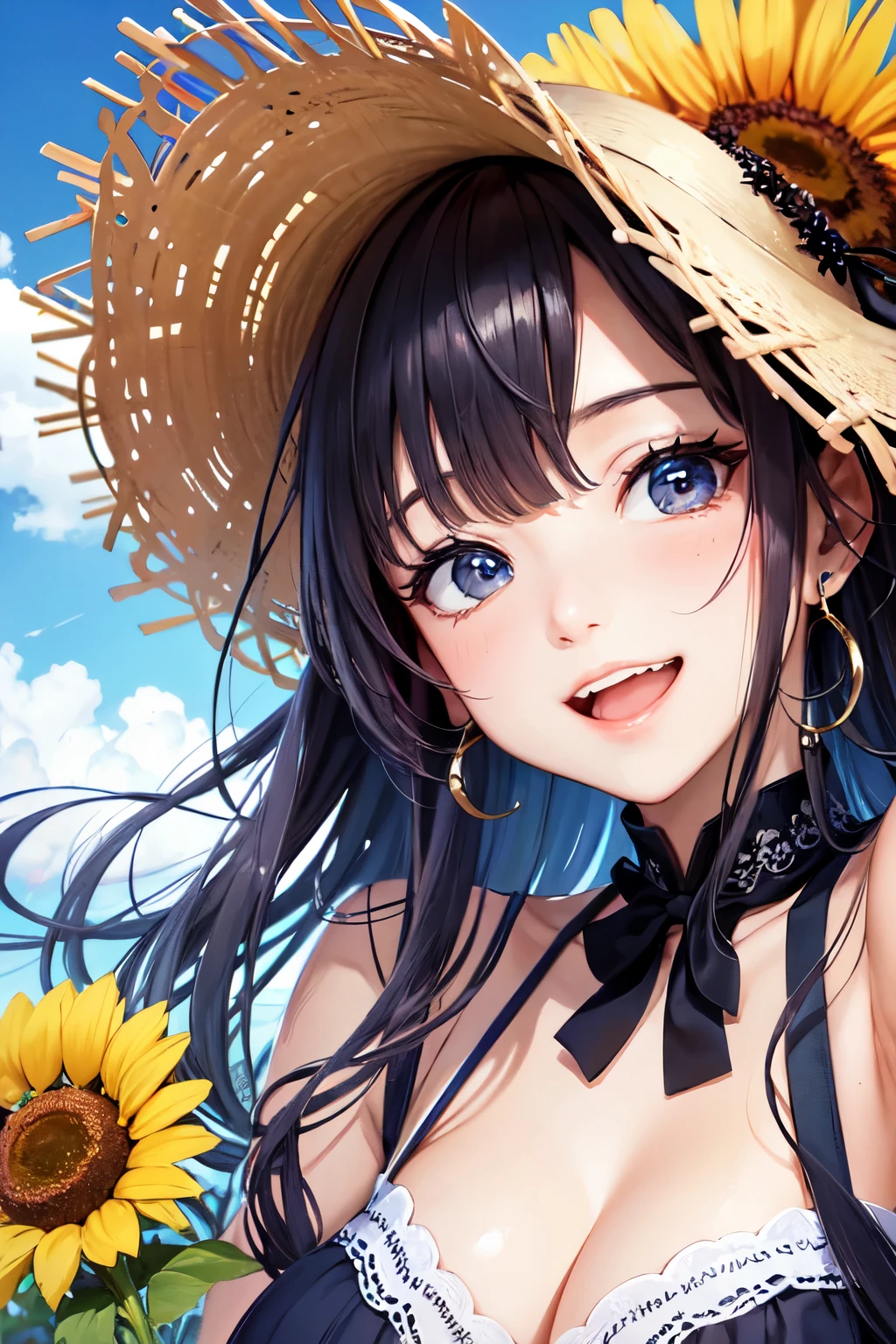 Summer sky、sunflower、Straw hat、Big smile、Oxytocin、One Piece Appears、Open your mouth wide、Wink、Bright, Energetic and aggressive、