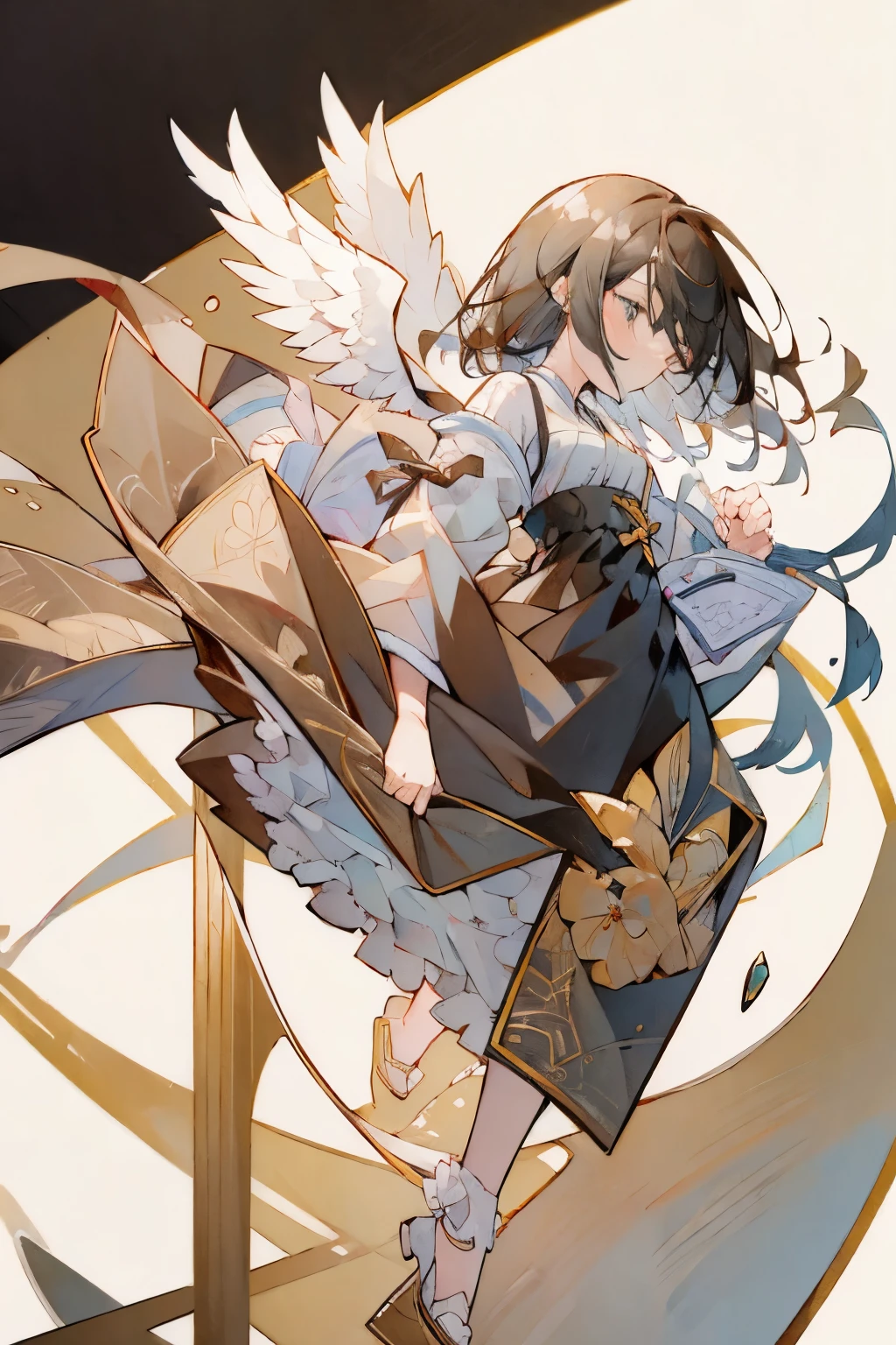 Very delicate and beautiful, wonderful, In detail, masterpiece, Super detailed, High resolution,Best illustrations, Best Shadow,complicated,Sharp focus, high quality, 1 man, alone, Black Hair, black eye, Angel, Expressionless