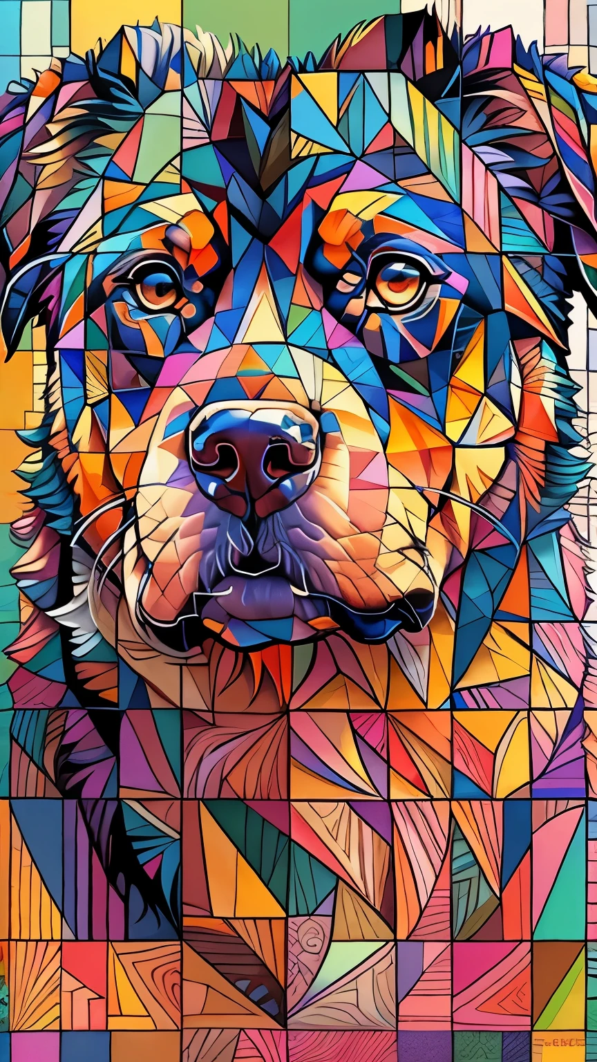 (Rottweiler Dog, perfil ),(melhor pose),(best angle), (better expression), Eduardo Kobra acolchoamento ,multidimensional geometric wall PORTRAIT, arte, Chibi, Yang08k, lindo, Colouring, Primary works, qualidade superior, melhor qualidade, Arte Oficial, Beautiful and Aesthetic, pelos coloridos
