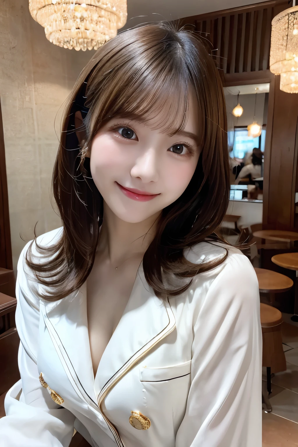 Tabletop, highest quality, shape, Very detailed, In detail, High resolution, 8k wallpaper, Perfect dynamic composition, Beautiful details, White pajamas、Beautiful breasted hair, Small breasts, Natural color lip,smile,20-year-old girl、cute、milky way、universe、Starry Sky