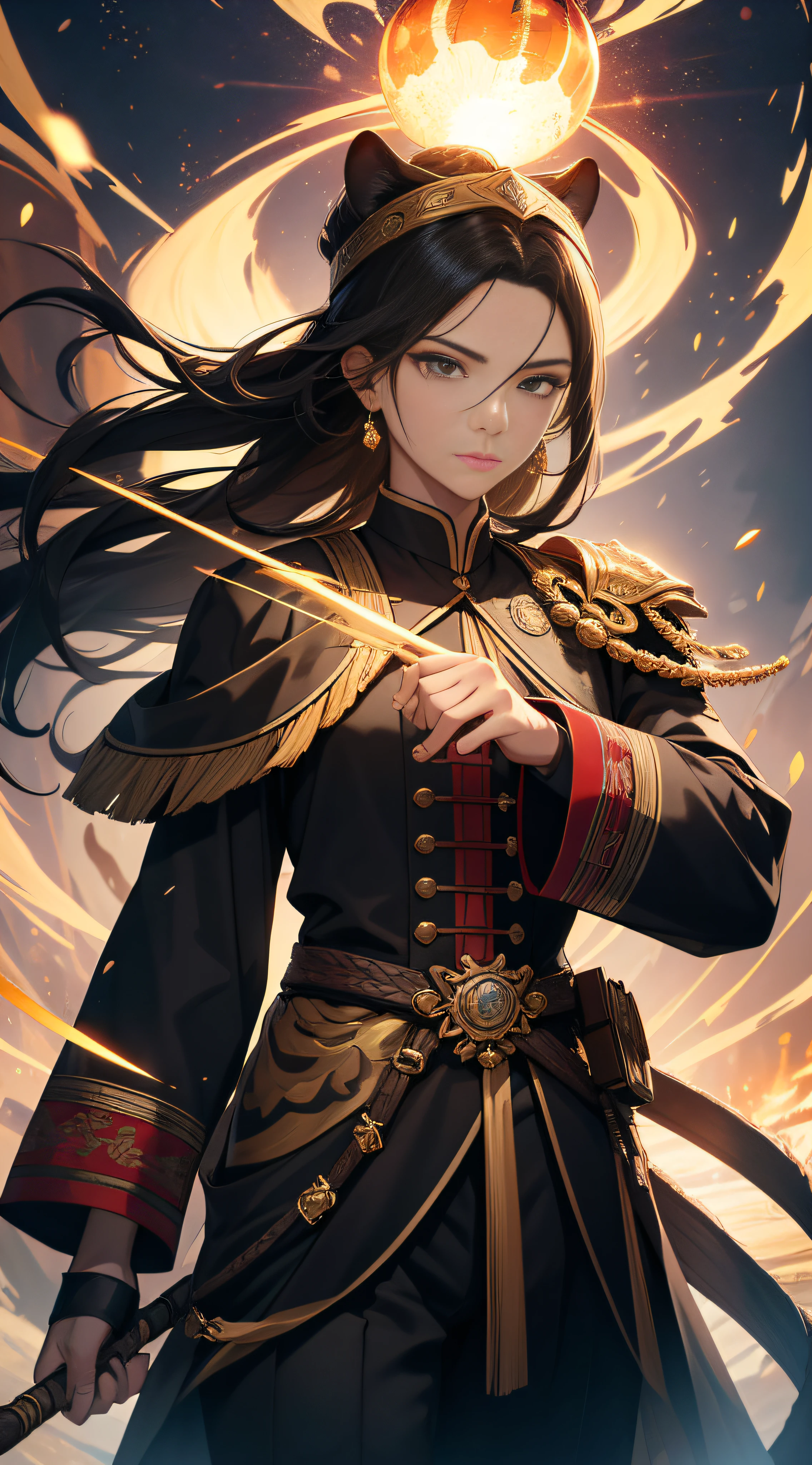 General Liangshan Wuhu,Handsome male,Double whip whip scorched,Exquisite facial features,Three-dimensional facial features,Perfect face,Wearing a tall iron head,Wearing a golden Luo Jin headscarf,Wearing a seven-star nail soap robe,Wear expensive precision forged black oil pair inlaid armor,Ride a royal horse and kick a snow-black horse,Hold two watermilled eight-sided steel whips,The left hand weighs twelve pounds,The right hand weighs thirteen pounds,majestic-looking,Invincible,Top Photography Masters Award-Winning Works,Light particles surround,tmasterpiece,A high resolution,luxury goods,detail-rich,Petal granules,(Holding male and female tiger eye whips),He is good at the Huyan family transmission method 36 Land Rover whip method,Shining with God's eyes,Artwork quality
