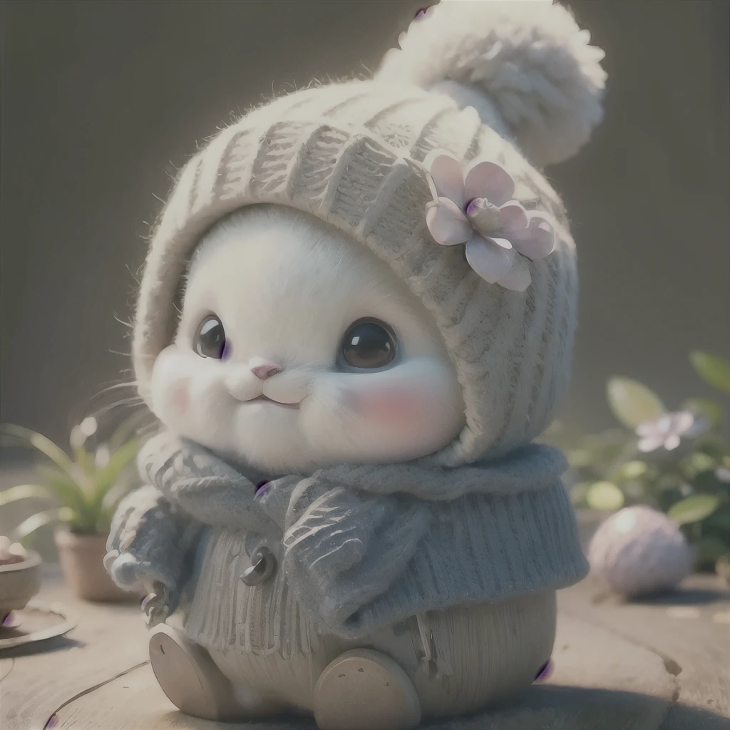 Have a camera, wood_stump, Flowers, Adorable , fluffy, Realistic, Soft lighting,