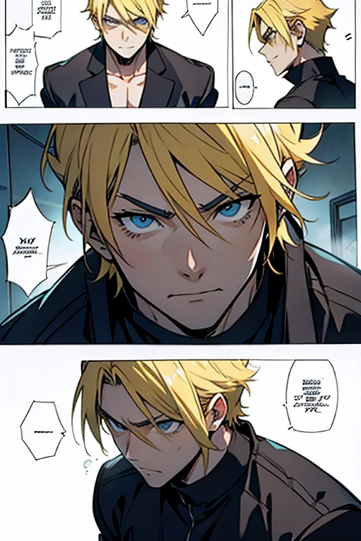 Anime guy with blonde hair getting revenge, manga page with panels and dialogue