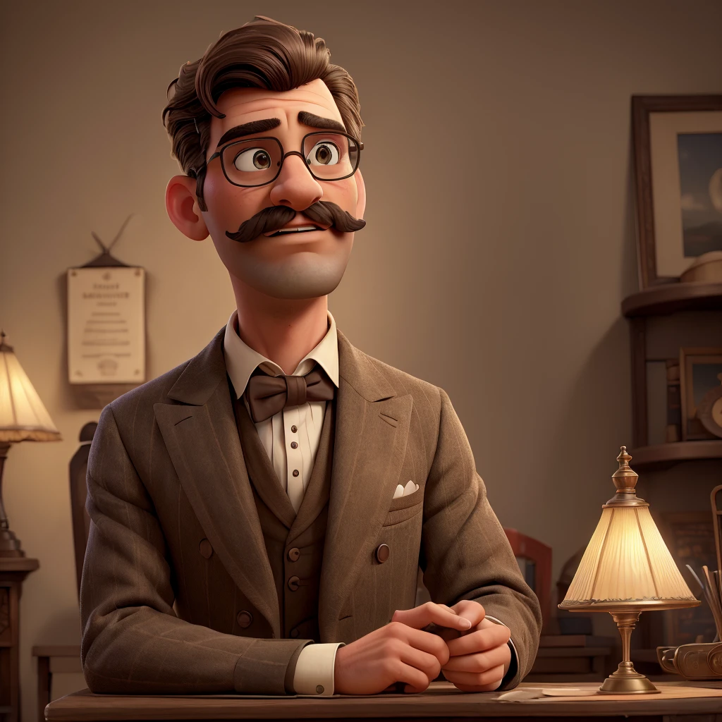 a man from the 1870s, detailed portrait, Victorian era man, monocle, mustache, suit and tie, serious expression, looking directly at camera, dimly lit indoor setting, chiaroscuro lighting, muted color palette, vintage photographic style, sepia toned, high contrast, antique aesthetic, (best quality,4k,8k,highres,masterpiece:1.2),ultra-detailed,(realistic,photorealistic,photo-realistic:1.37)