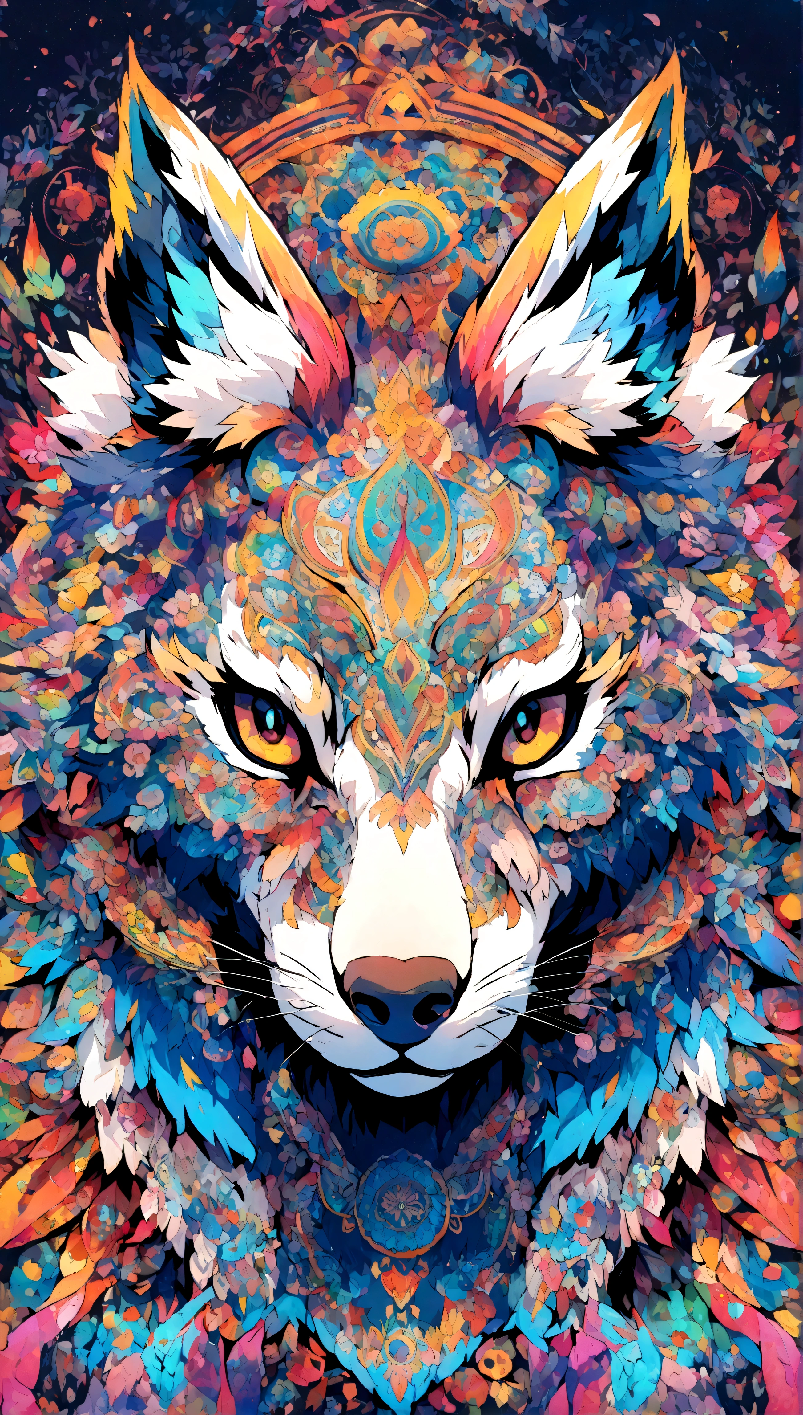 2Vivid colorful drawing of cool wolf-based mandalas
