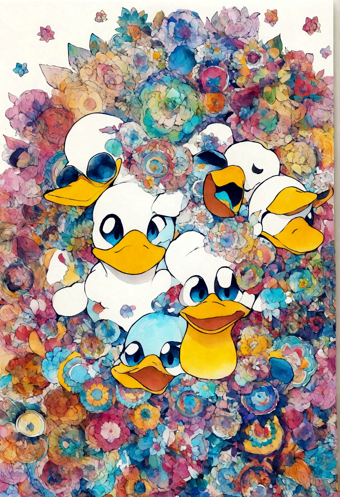 2Vivid colorful drawing of cool duck-based mandalas