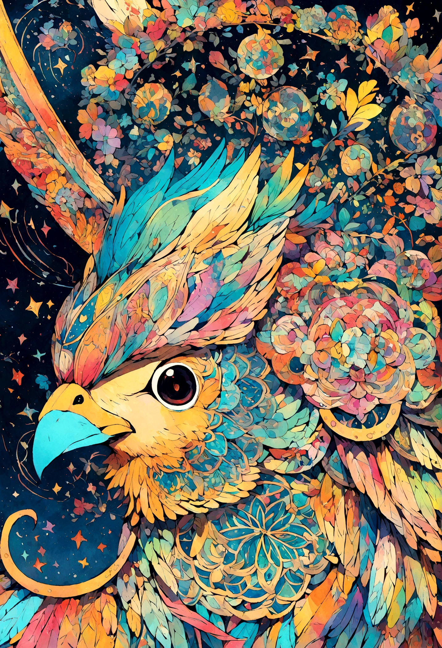 2Vivid colorful drawing of cool bird-based mandalas