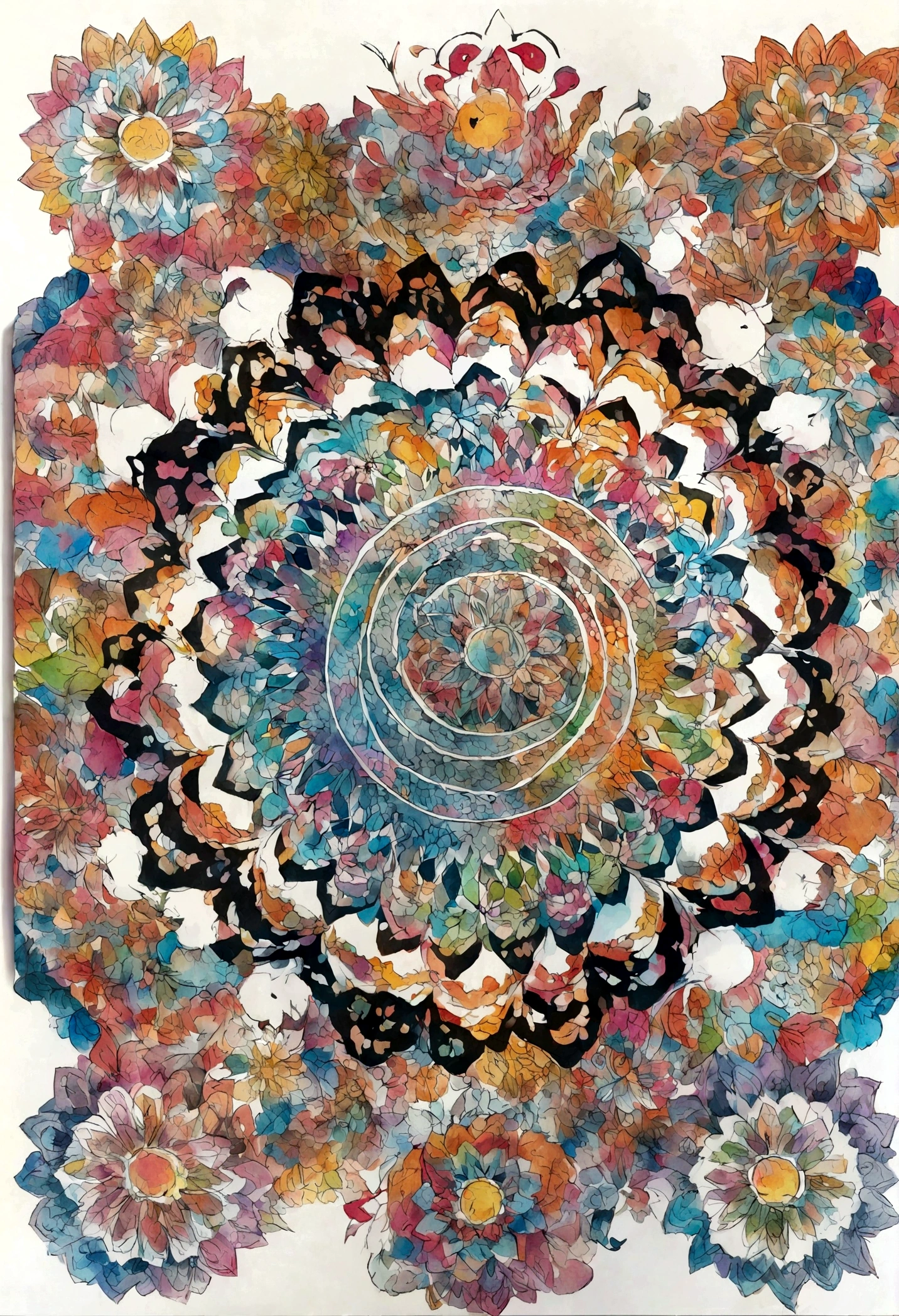 ２Vivid colorful drawing of cool bird-based mandalas