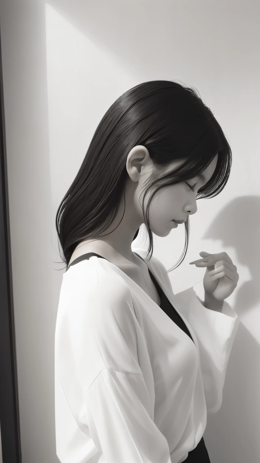 Black and White、monotone、PAPERCUT、
woman
