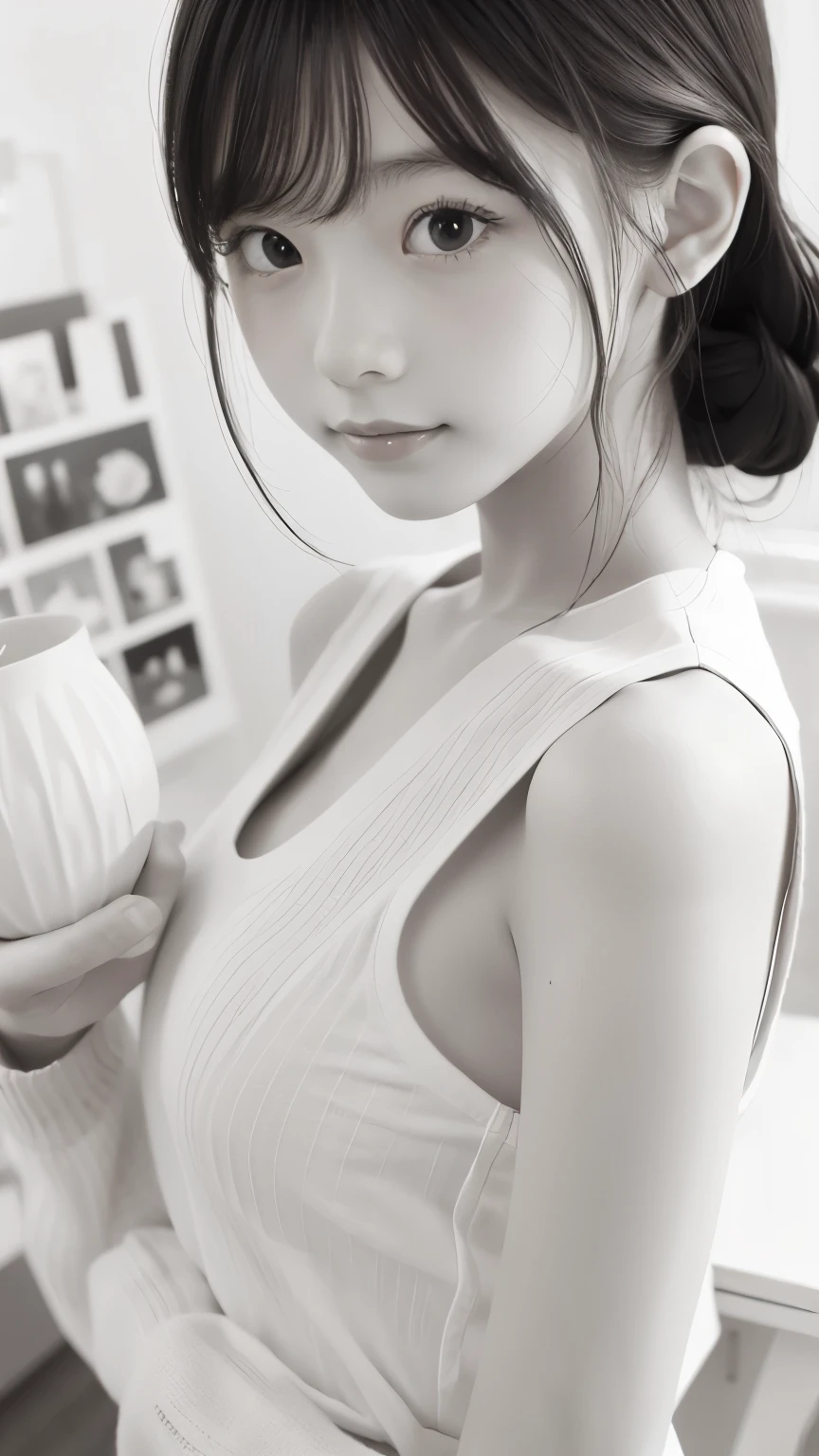 Black and White、monotone、PAPERCUT、
woman