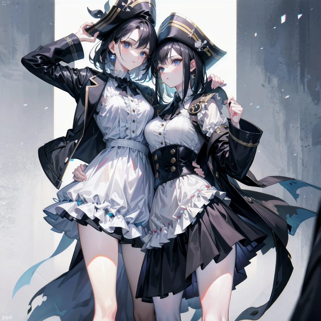 (Evil smile), (((A sexy dress inspired by snow, Gorgeous embroidery, Leather panties, skirt, Pantyhose, Stiletto heels,))), ((Shiny Costumes)), ((skindentation)), skinny, solo, 1 woman, Masterpiece, highest quality, highest quality, 16K, incredibly absurd, highly detailed, 2.5D, ai-generated, delicate and dynamic, very delicate facial expressions, delicate eye depiction, erotic, only sexy woman, ((A cute and kind face)), healthy figure, ((2 woman)), 160cm tall, medium firm swaying bust, Dark Hair, blush, Sweat,Embarrassed,sexy, ((thin thighs)), shiny and lustrous, facing straight at viewer, (((in heat))), ((Oily_skin)), ((Lots of sweat)), ((dutch angle)), ((erotic pose)), (((Dynamic Pose))), ((Transparent and sparkling costume)), ((A gazebo in the middle of a beautiful snowy field)),