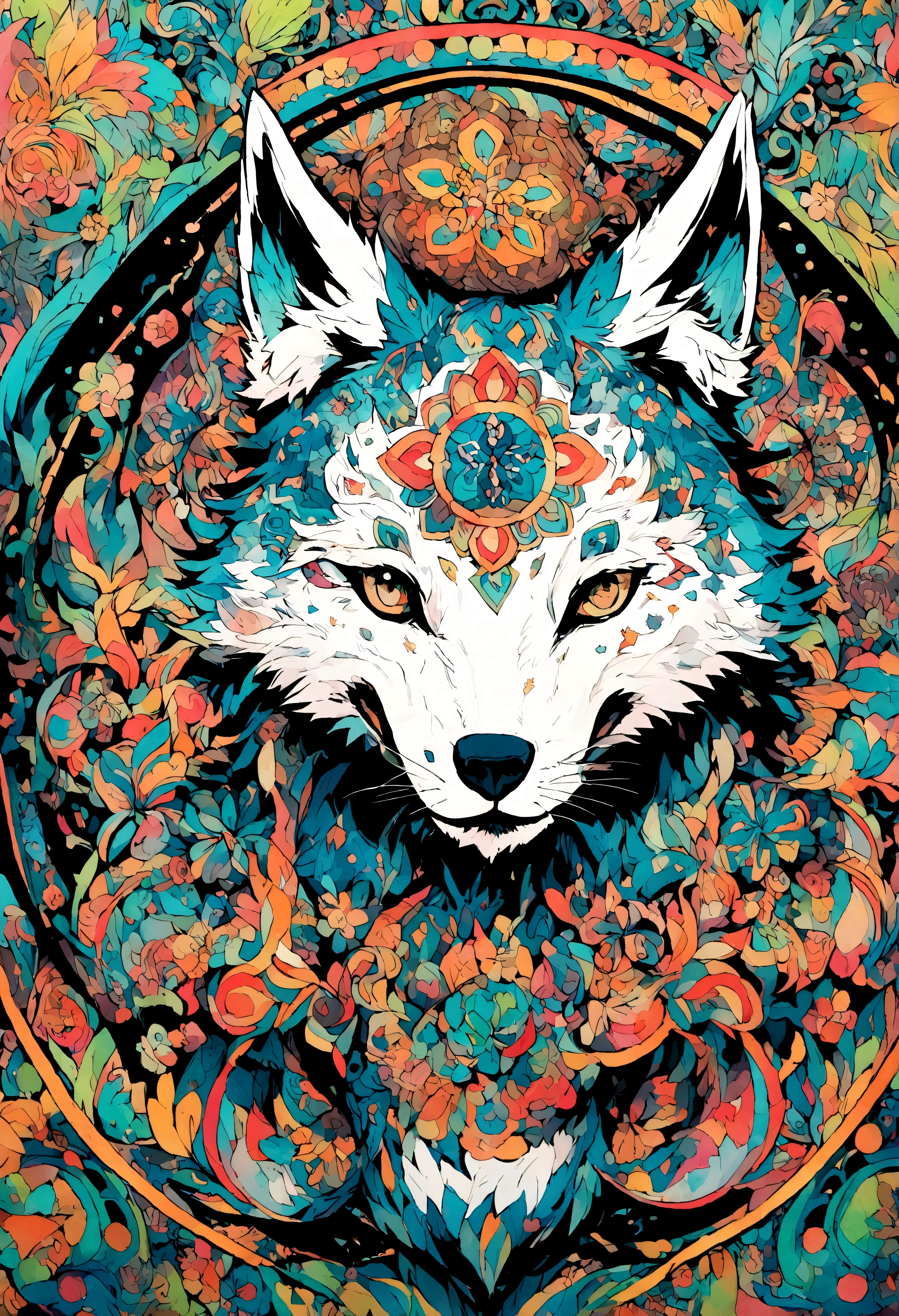 2Vivid colorful drawing of cool wolf-based mandalas