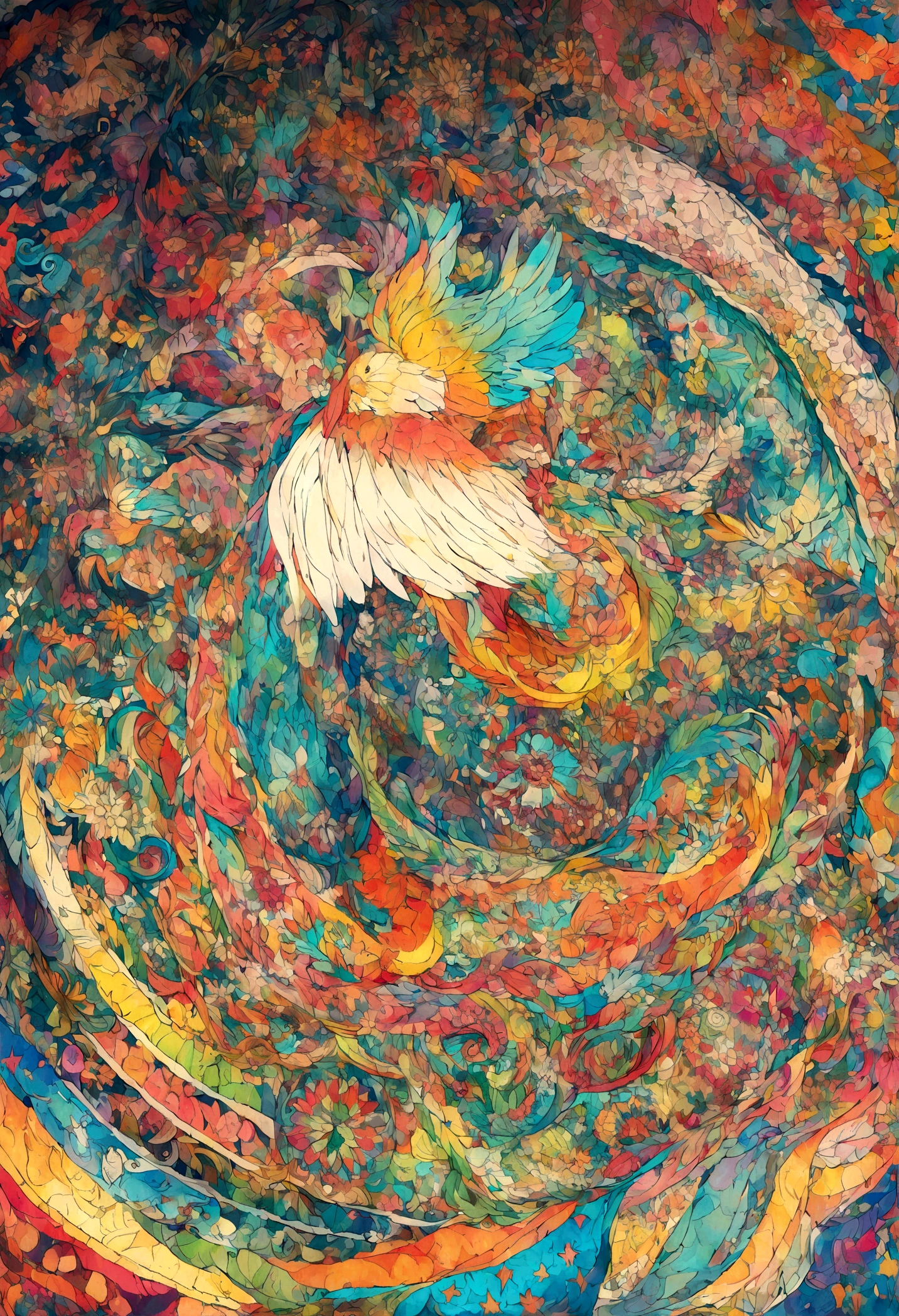 ２Vivid colorful drawing of cool bird-based mandalas