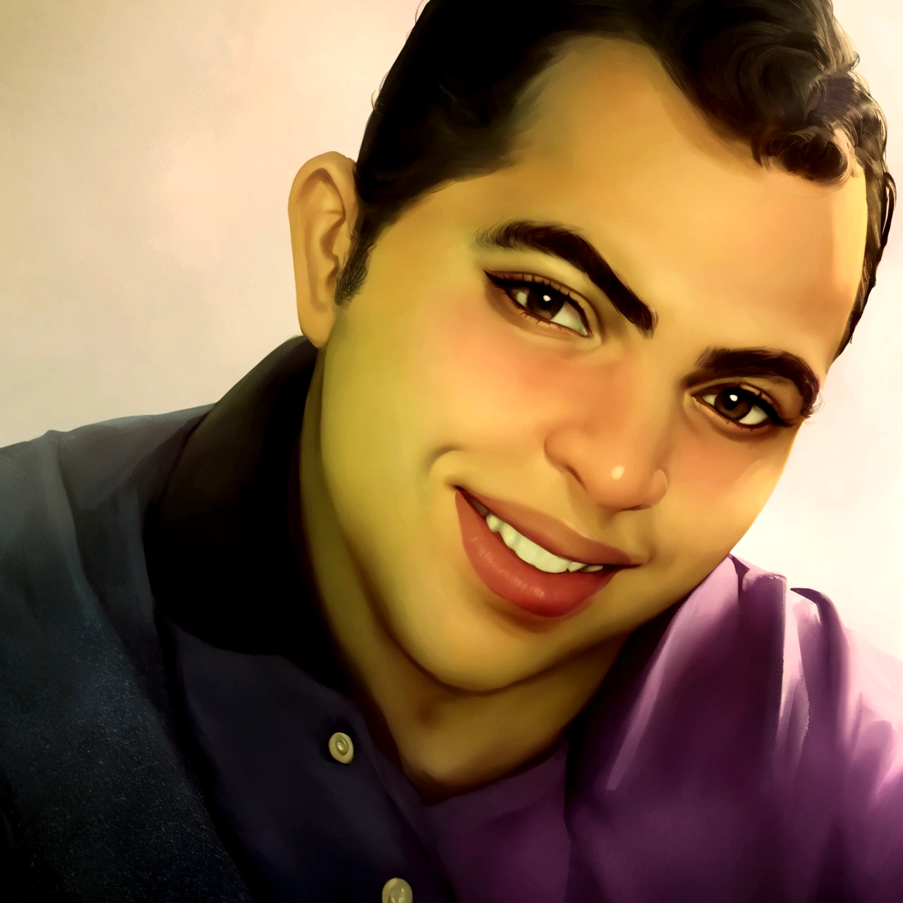 homem sorridente de camisa roxa com uma camisa roxa, Amr Elshamy, emad mostaque, Mohammed Chahin, caio santos, Ahmed Merheb, atef., Mohamed Reda, com um sorriso lindo, Jamil Shabbaz, ismail, Sam Nasour, Direction: Shaddy Safadi, Alexandre, foto realista, Riyad Cassiem