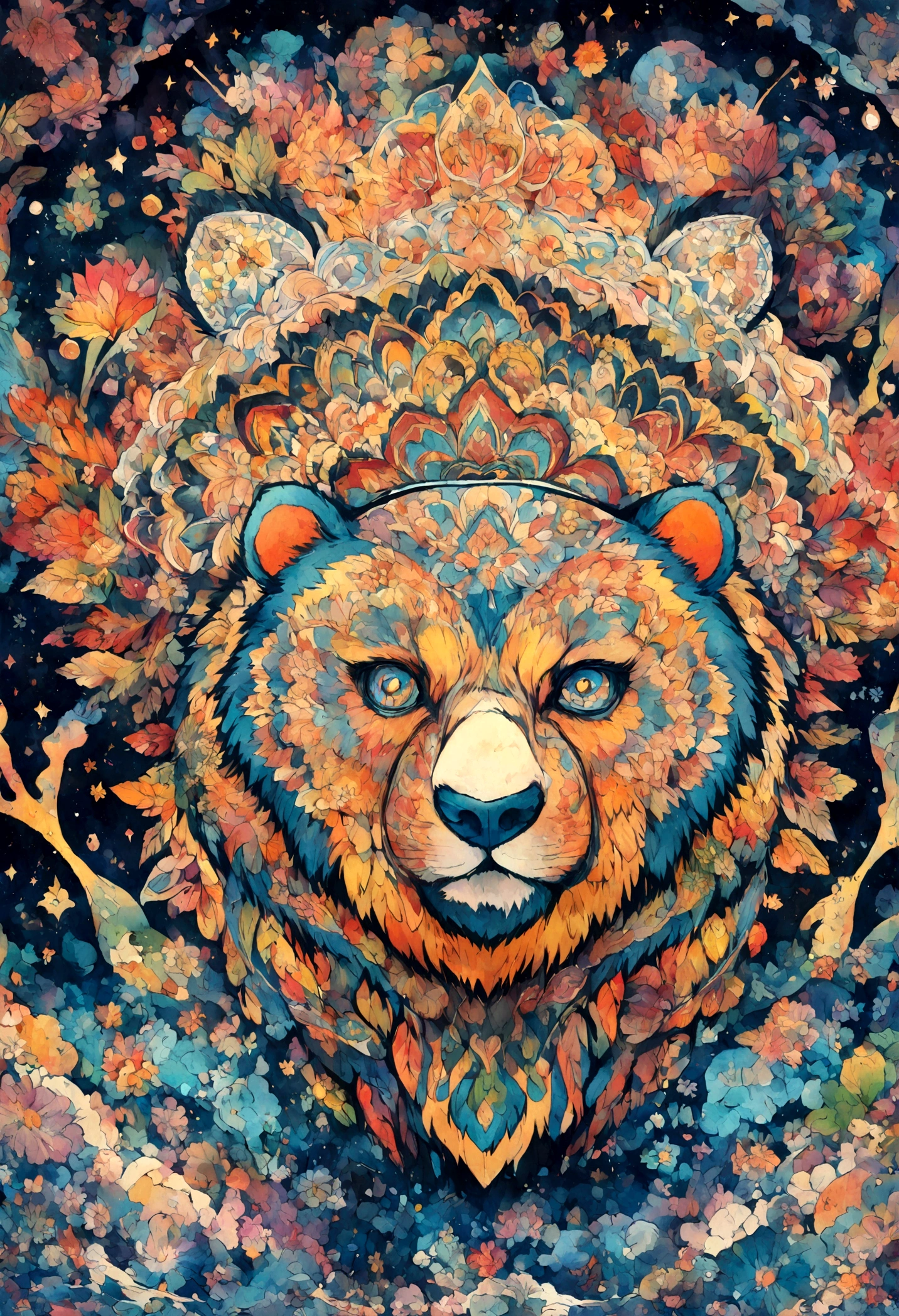 2Vivid colorful drawing of cool bear-based mandalas