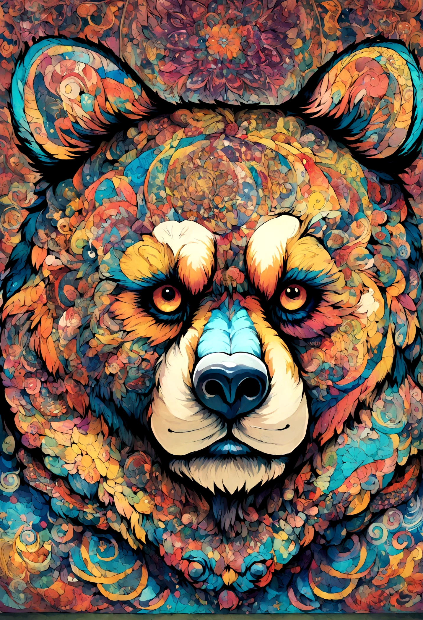 2Vivid colorful drawing of cool bear-based mandalas