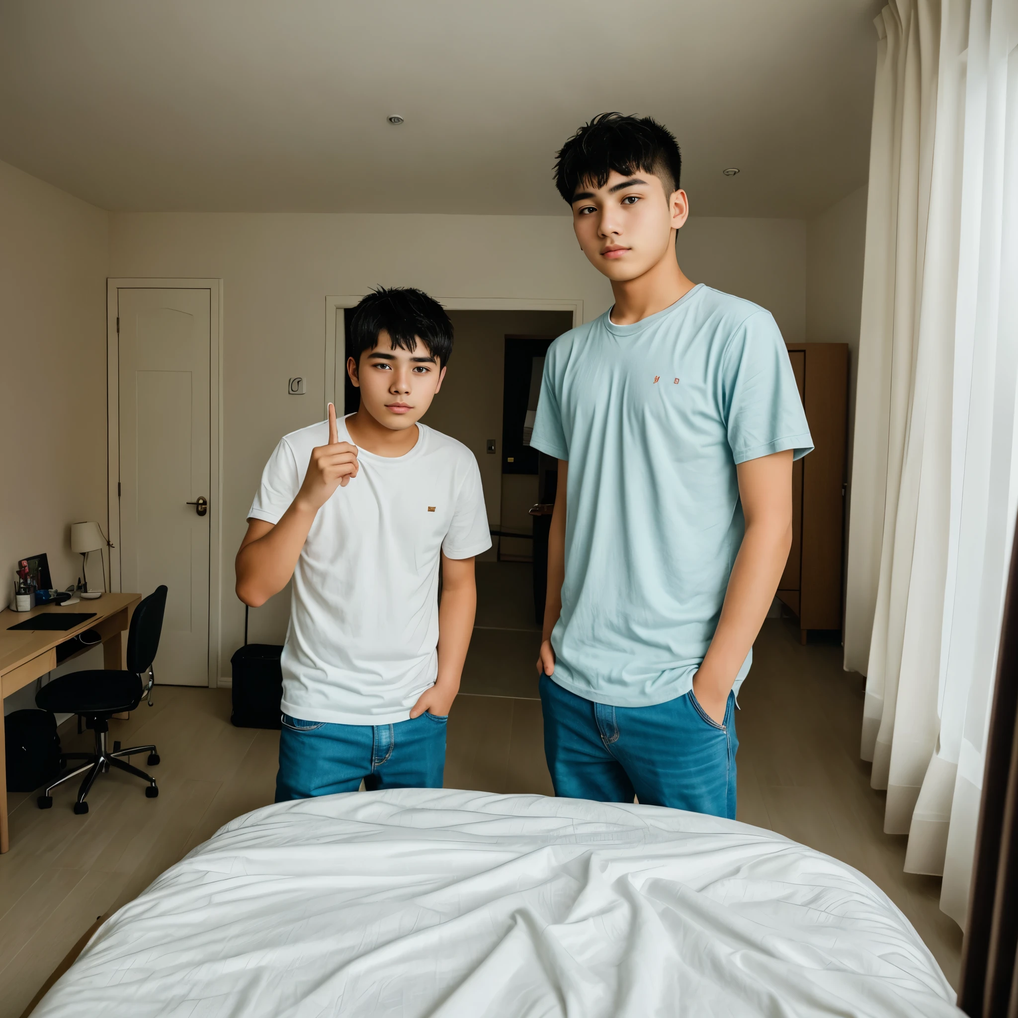 20 year old boy looking at camera for shooting inside room