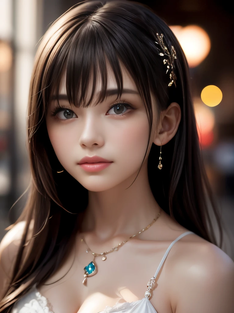 highest quality, masterpiece, Super Resolution, Realistic:1.5, One girl, hair ornaments, necklace, jewelry, Beautiful Face, On the body, Tyndall effect, photographのようにリアル, Dark studio, Rim Light, Two-tone lighting, (Silky smooth skin:1.2), 8K UHD, Digital SLR, Soft lighting, Ultra high definition, Volumetric lighting, Frank, photograph, Ultra-high resolution, 8K, 16K生photograph:1.5, Bokeh, Medium chest, Open fingers,