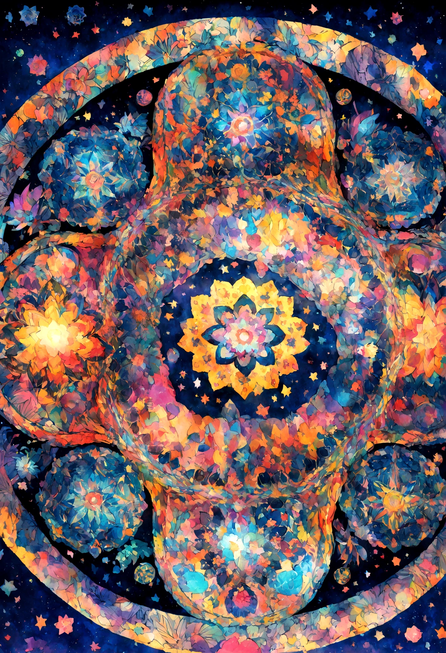 ２Vivid colorful drawing of cool bear-based mandalas