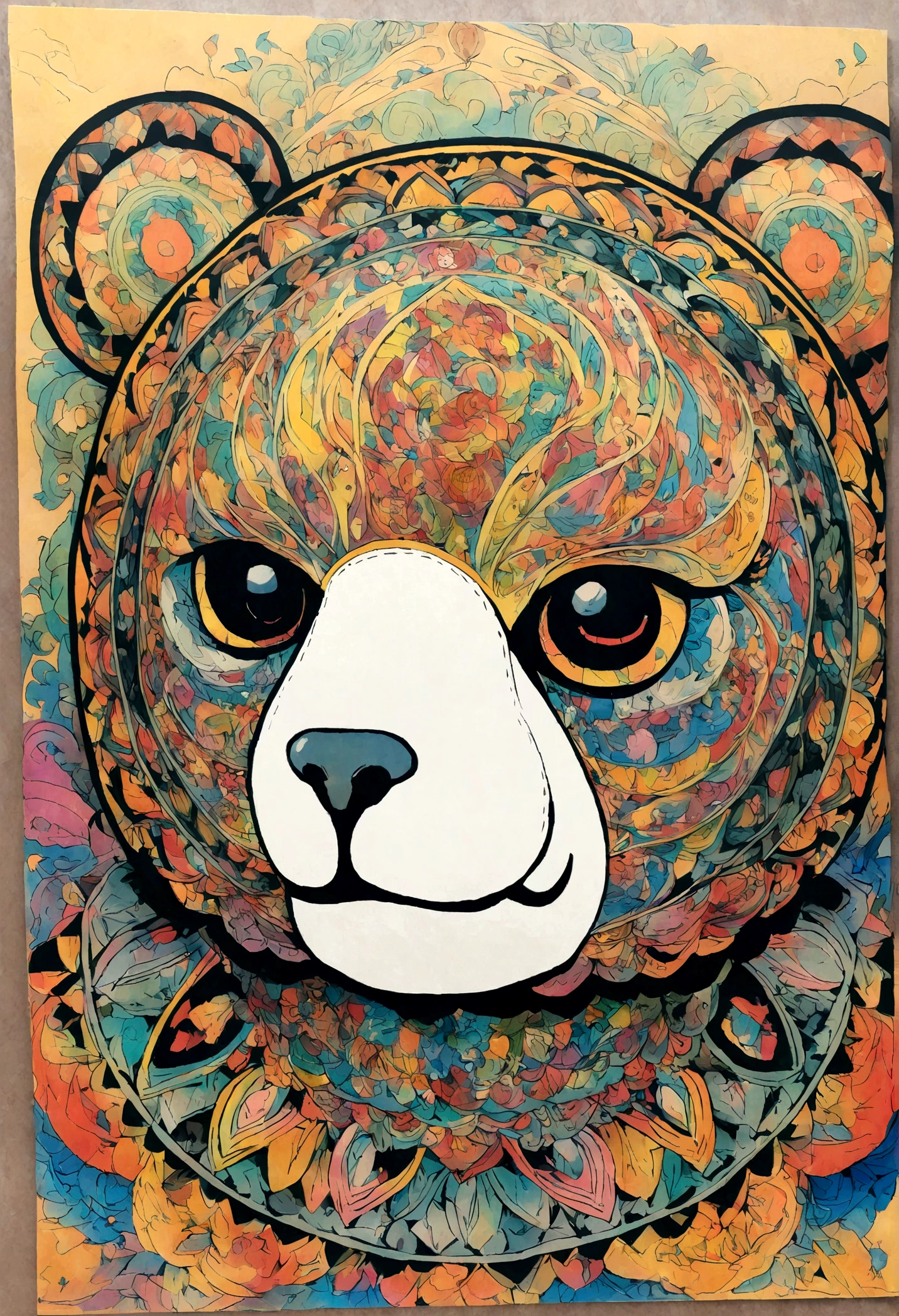 2Vivid colorful drawing of cool bear-based mandalas