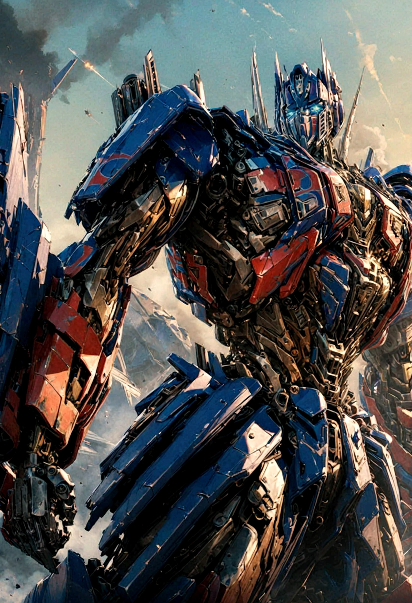 Optimus Prime \(Transformers\), Autobots, (masterpiece, ultra high res, best quality:1.1), 8K,high quality, extremely detailed, robot, aqua eyes.
