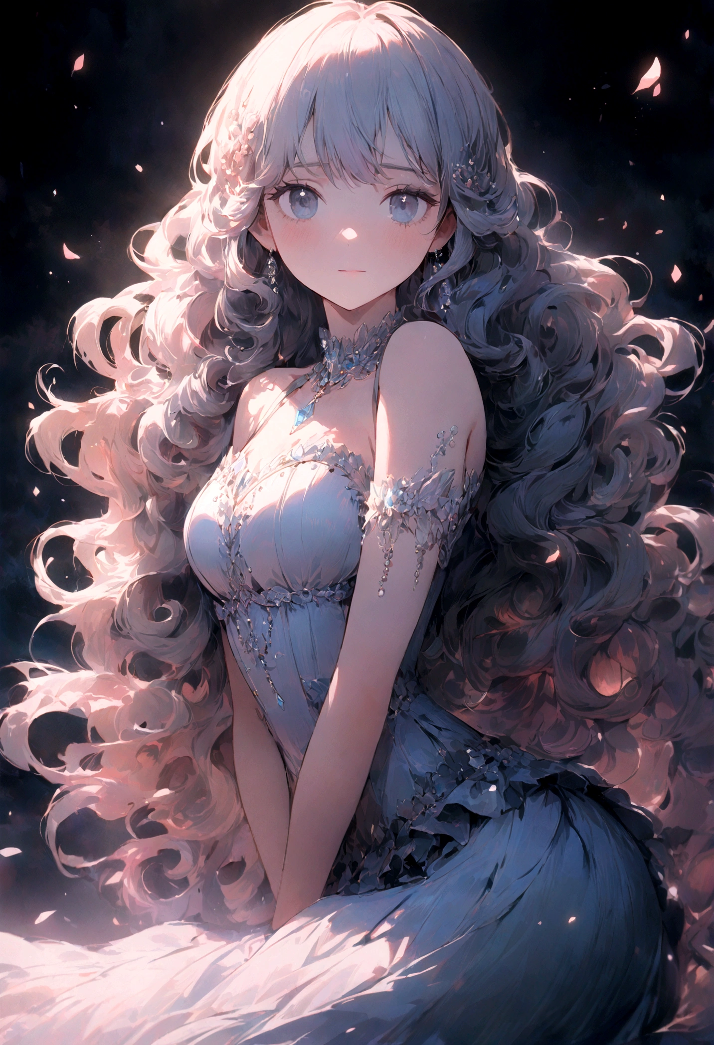 (highest quality, 4K, 8k, High resolution, masterpiece:1.2), Super detailed, 18-year-old mermaid,peach, Night beach，Beautiful Moonlit Night,Curly hair details, Relaxed, natural posture，Graceful posture, Dreamy atmosphere, Shedding pearly tears,Expressive brushwork, Mysterious atmosphere, Artistic interpretation,Delicately rolled hair，Intricately detailed pearl accessories, Crystal Diamond Jewelry，Small fresh aesthetics， Fantasy Illustration, Subtle colors and tones, Mysterious Aura,Details have been upgraded