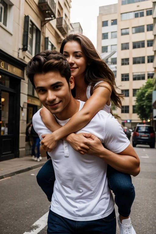 A man who carrying his girlfriend on his back.