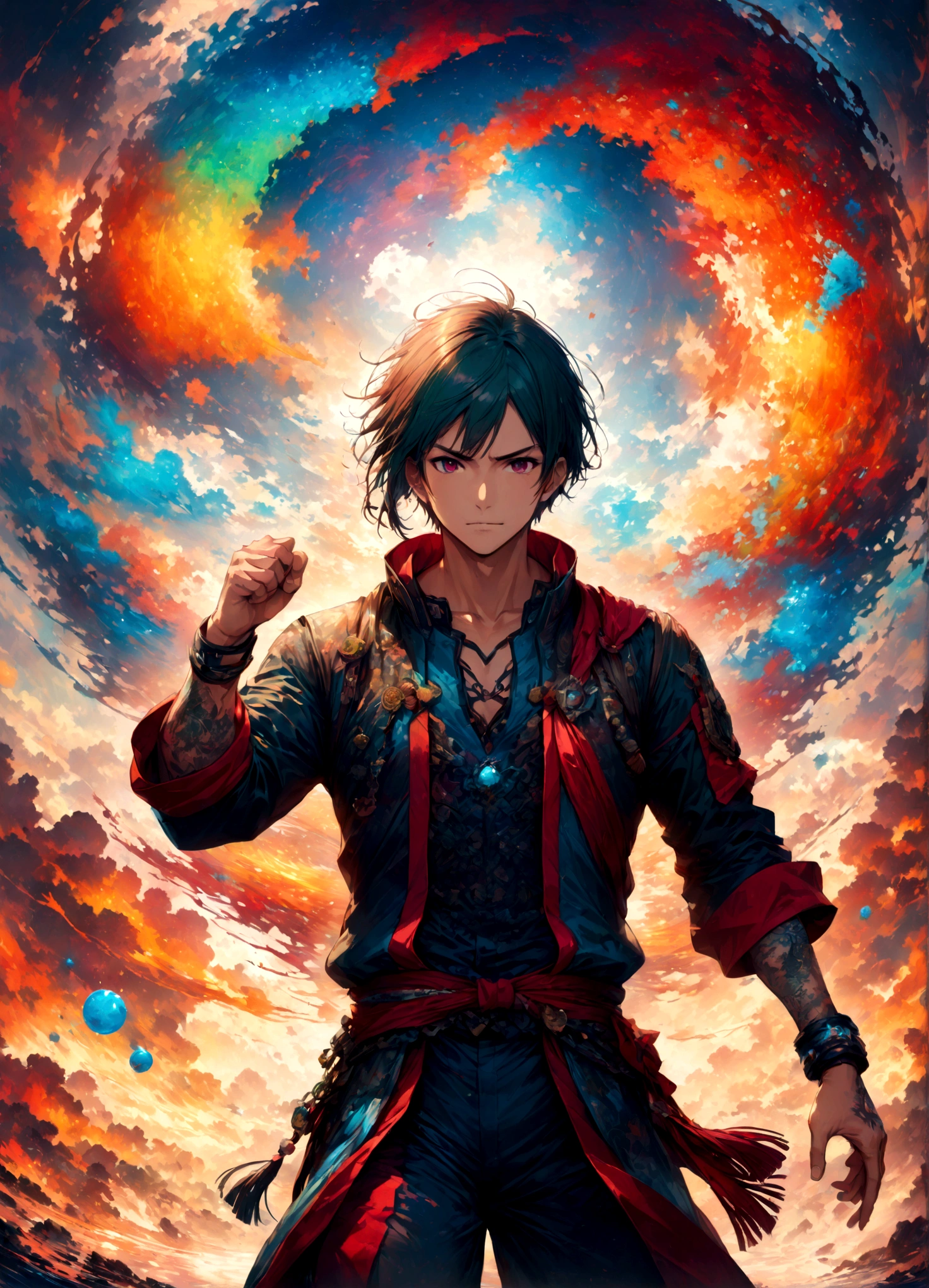 (1 male,hozuki),alone,comics『hozukino-reitetsu』Characters,,,Fighting Style,,effect,Enjoy the fight,,tattoo,,Digital Art,An illustration,Intricate details,,Wide range of colors,artwork,rendering,,(highest quality:1.4),(Very detailed:1.5),High resolution,Very detailed,unity 8k wallpaper,Draw artistic background,Light and shadow,Five elements,