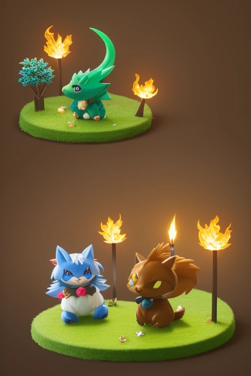 Display several different types of Pokemon characters in a row,Concept art by Adam Marcinski,multi-count trend,arts and crafts,Fox-like evolved Pokemon,new pokemon,Pokemon style,CutePokemon style,Similar to Pokemon,Concept Puzzle Pokemon, vyverns, Pokemon art style, Illustration pokemon, Attributes(Attributes:generally.flight.fire.overtake.Ability Water.insect.electricity.rock.Grass.phantom.ice.dragon.fistfight.evil.poison.steel.ground.Fairy.Star Crystal.無Attributes), New species Monster characters sprites set in pokemen style, Monster character elf toy figure Arima set in Pokemon style,Capybara,There are cats,personification(Beast ears, human body and beast tail)
\(Lovely,Kawaii),quality\(masterpiece,high resolution,top-quality,top-quality,提high resolution,RAW photos,Best quality,Very detailed\)
A few magic effects(fire ball water polo)