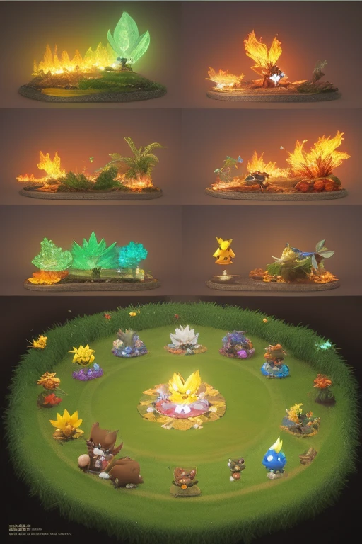 Display several different types of Pokemon characters in a row,Concept art by Adam Marcinski,multi-count trend,arts and crafts,Fox-like evolved Pokemon,new pokemon,Pokemon style,CutePokemon style,Similar to Pokemon,Concept Puzzle Pokemon, vyverns, Pokemon art style, Illustration pokemon, Attributes(Attributes:generally.flight.fire.overtake.Ability Water.insect.electricity.rock.Grass.phantom.ice.dragon.fistfight.evil.poison.steel.ground.Fairy.Star Crystal.無Attributes), New species Monster characters sprites set in pokemen style, Monster character elf toy figure Arima set in Pokemon style,Capybara,There are cats,personification(Beast ears, human body and beast tail)
\(Lovely,Kawaii),quality\(masterpiece,high resolution,top-quality,top-quality,提high resolution,RAW photos,Best quality,Very detailed\)
A few magic effects(fire ball water polo)