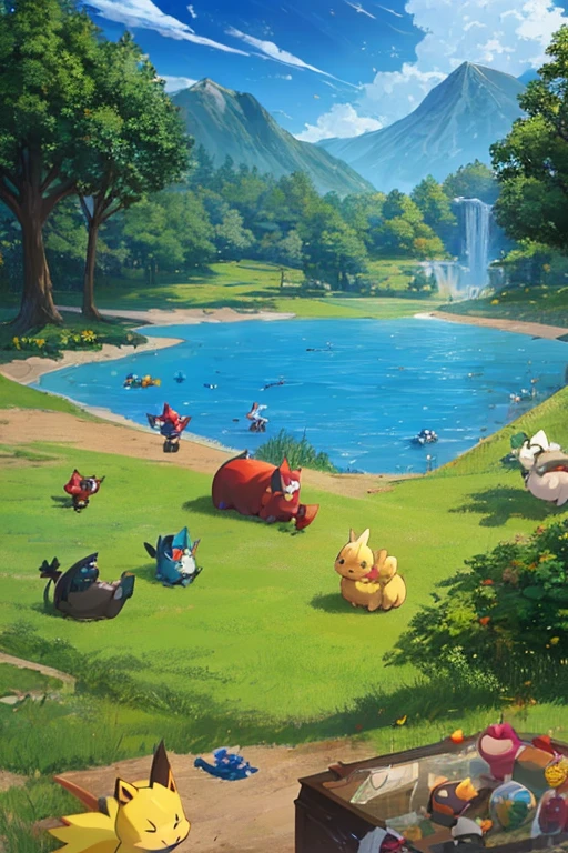 Display several different types of Pokemon characters in a row,Concept art by Adam Marcinski,multi-count trend,arts and crafts,Fox-like evolved Pokemon,new pokemon,Pokemon style,CutePokemon style,Similar to Pokemon,Concept Puzzle Pokemon, vyverns, Pokemon art style, Illustration pokemon, Attributes(Attributes:generally.flight.fire.overtake.Ability Water.insect.electricity.rock.Grass.phantom.ice.dragon.fistfight.evil.poison.steel.ground.Fairy.Star Crystal.無Attributes), New species Monster characters sprites set in pokemen style, Monster character elf toy figure Arima set in Pokemon style,Capybara,There are cats,personification(Beast ears, human body and beast tail)
\(Lovely,Kawaii),quality\(masterpiece,high resolution,top-quality,top-quality,提high resolution,RAW photos,Best quality,Very detailed\)
A few magic effects(fire ball water polo)