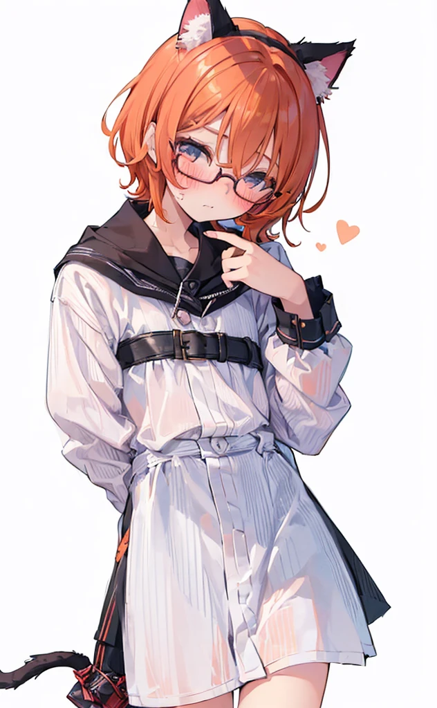 (((Boy with cat ears))), 8k, ((best quality)), 7 yease old, very cute, orange hair, (((very blush))), Wear glasses,