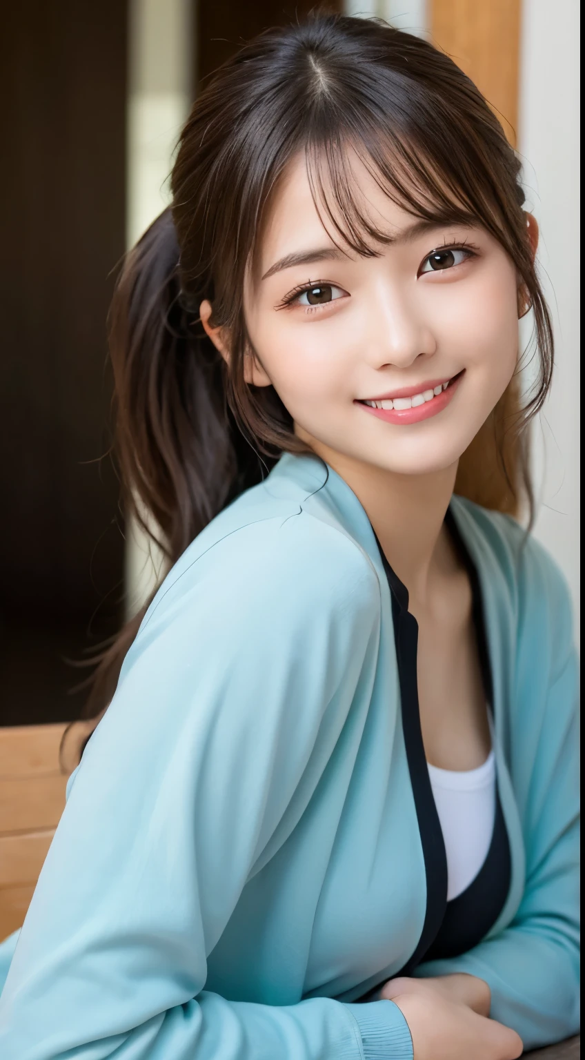 Tabletop, highest quality, shape, Very detailed, finely, High resolution, 8k wallpaper, 完璧なダイナミックな構shape, Beautiful and detailed, Down jacket,ponytail,Small Breasts Natural Color Lip, Bold sexy pose,smile、20-year-old girl、cute、sexy shot looking at camera,RAW Photos,Perfect and beautiful face,Beautiful and elaborate face、Using your whole body、Strike a pose that expresses happiness..。