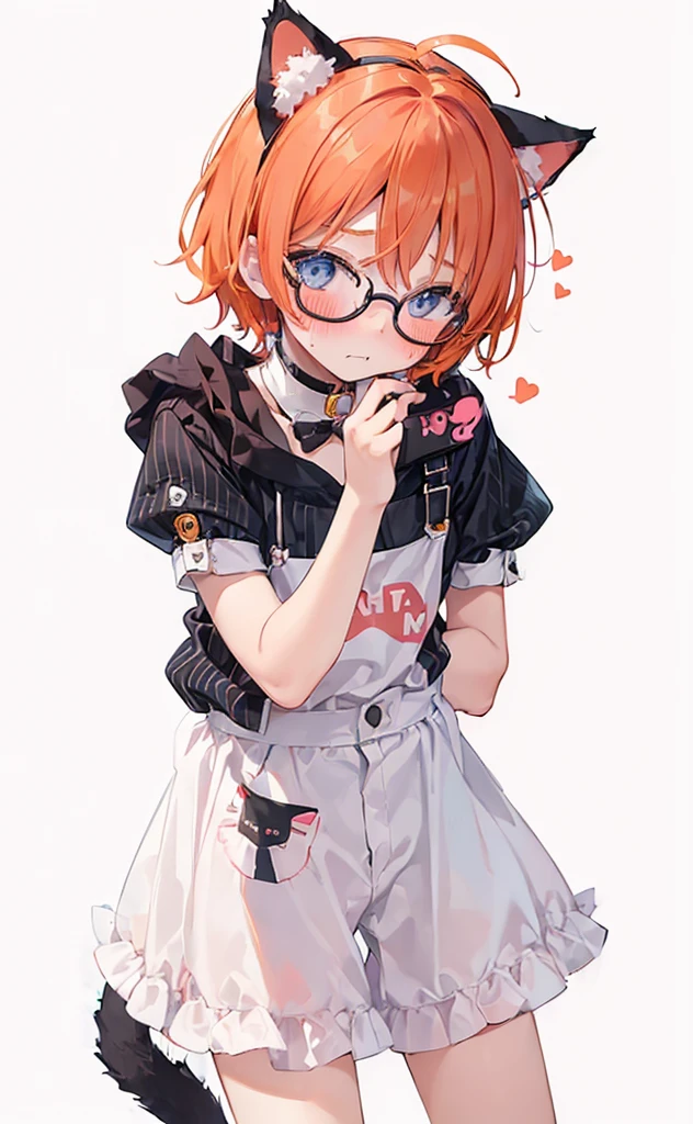 (((Boy with cat ears))), 8k, ((best quality)), 7 yease old, very cute, orange hair, (((very blush))), Wear glasses,