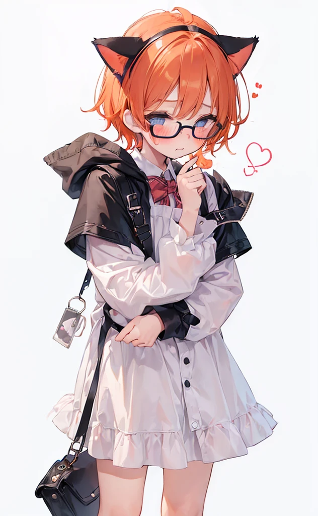(((Boy with cat ears))), 8k, ((best quality)), 7 yease old, very cute, orange hair, (((very blush))), Wear glasses,