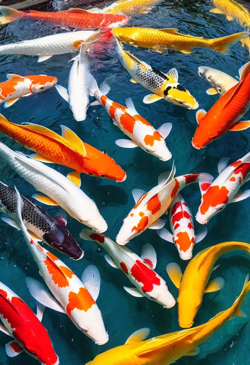 Fishtail Mermaid,Big koi,Lots of koi,Koi fish of different colors and styles、Four white koi,Polka dot five color koi、Orange Gold Koi、Red and white koi、Minghai light yellow koi,Peach Blossom