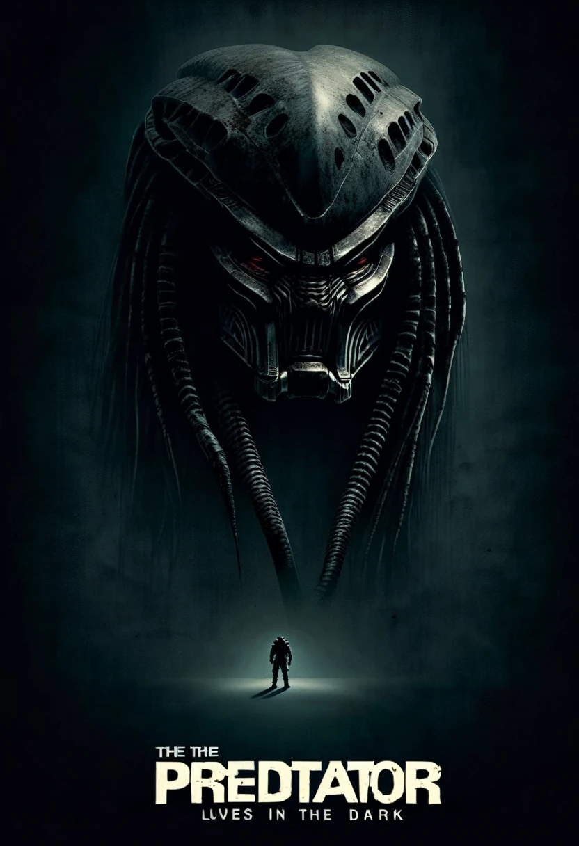 Movie poster (The Predator lurks in the dark). (minimalism: 1), ray tracing details. Style by Stephen Gammell.
