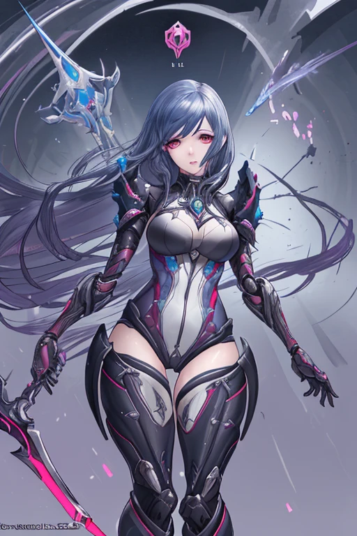 Un primer plano de una mujer con un traje sosteniendo una espada, cushart krenz arte clave femenino, muslos gruesos y lisos de warframe, biomechanical oppai, oppai ciberpunk, finos detalles. chicas de primera linea, lindosexyrobutts, irelia de liga de leyendas, fiora de liga de leyendas, android heroine