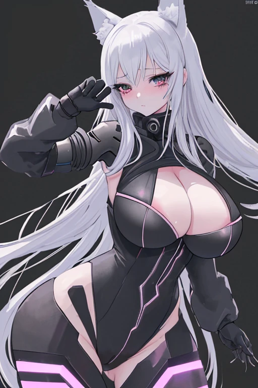 Una imagen de dibujos animados de una mujer con un traje en blanco y negro, oppai ciberpunk, chica anime seductora, oppai, biomechanical oppai, grueso, completely robotic!! cat girl, anya from the spy family x, SFW version, breasts covered and SFW, hermosa y seductora mujer anime, anime rudo 8k, (SFW) seguro para el trabajo, covered SFW huge breasts