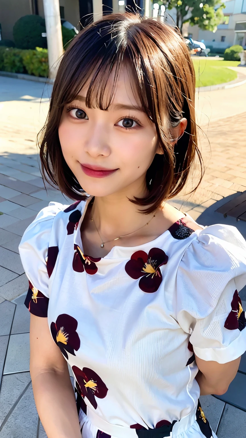 (highest quality、8k、32k、Masseter muscle area、Hmph:1.2)、profile、(Slim figure:1.2)、(Lips) 、double eyelid、Glowing Skin、Realistic light rays、big、Beautiful Face、(smile:1.3)、(short hair:1.4)、Blurred Background、(Front Focus)、(dark: 1.6)、Fantasy art、Photorealistic、Professional Lighting、Highly detailed face、Award-winning、Deep Shadow、Summer Beach、Floral Dress
