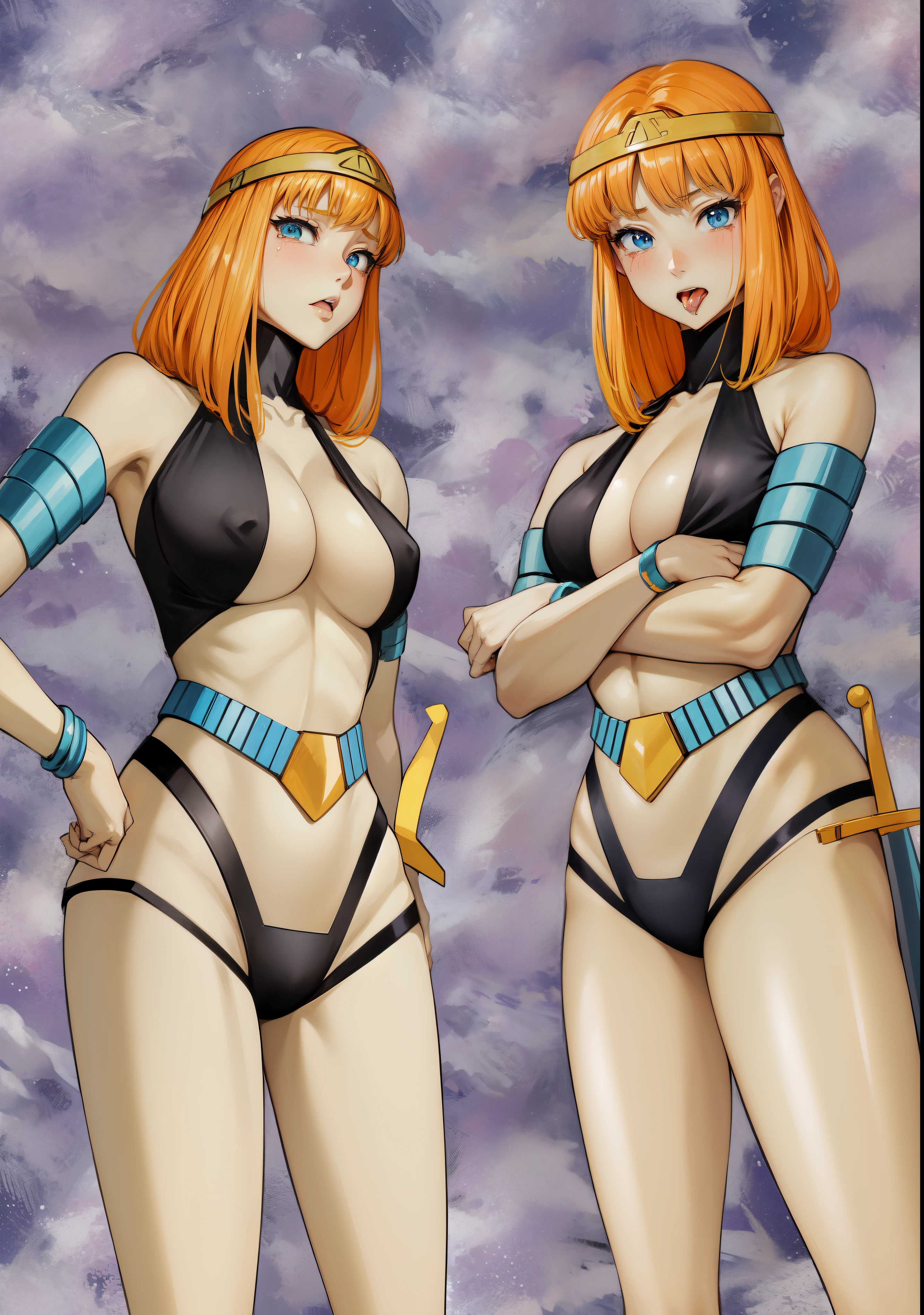2Female Fighters、Japanese girl、Close-up of a girl in a black leotard、Black glossy leotard、Black boots、Saiyan Girl, wonderful, Nano Girl, Female body type, Inspired by Hiromu Arakawa, Anime Manga Robot!! Anime Girls, Fubuki, Full Body Suit, by Hiromu Arakawa、wonderful, silk, Beautiful and attractive anime , Anime Girls of the future, tears,Drooling,Pee,Sweat,Tongue out,incontinence,Peeing、Estrus、Eyes wide open,Estrus,Blushing,Nipples are erect,Face is hot、Lust